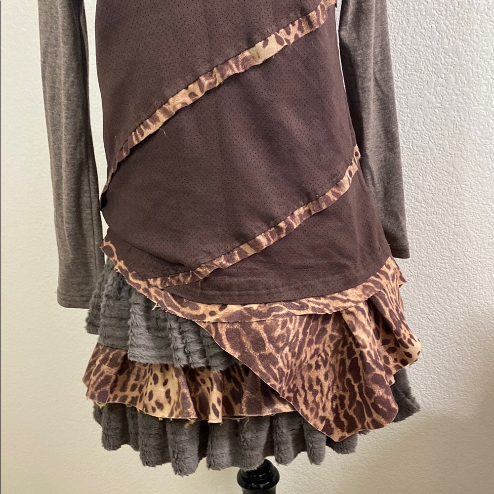 Brown and Gray Layered Dress with Animal Print - Picture 2 of 7